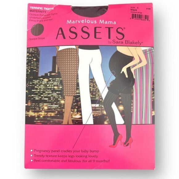 Assets by Spanx 1 Marvelous Mama Maternity Tights Opaque Stripe Pattern Black - Picture 2 of 7